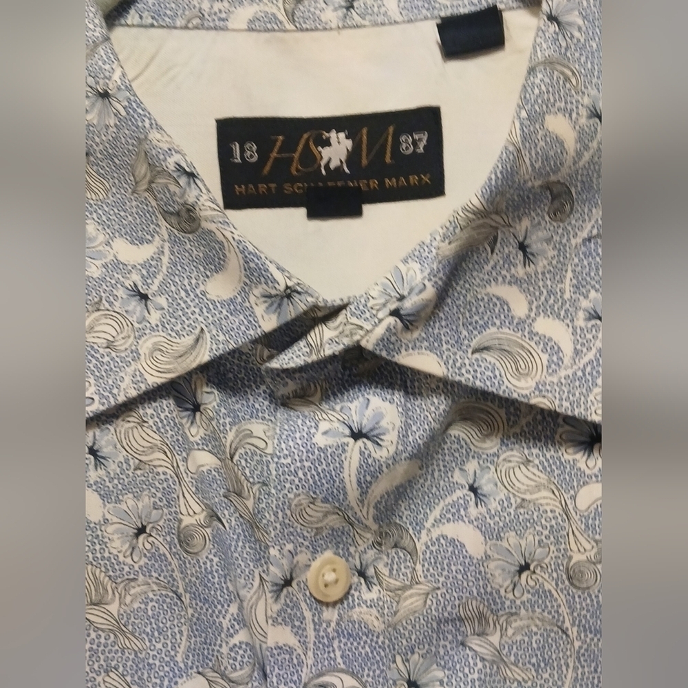 Hart Schaeffer Marx-Men's XXL Blue W/Blue Black & White Floral - Picture 4 of 11